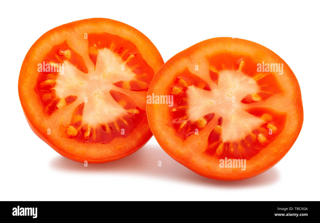 Chemin de tranches de tomate isolated on white Banque D'Images