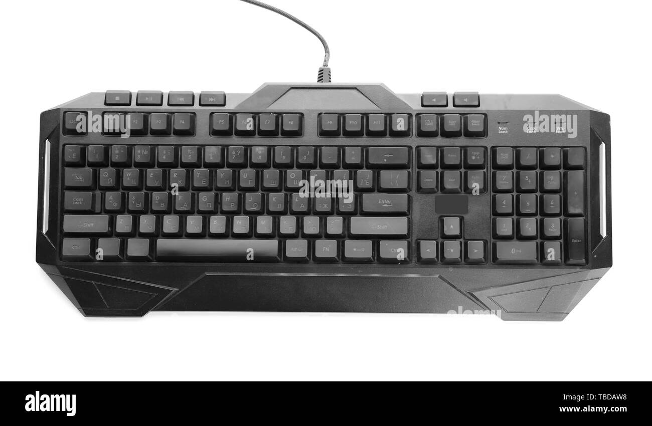 Clavier de jeu PC moderne sur fond blanc Banque D'Images