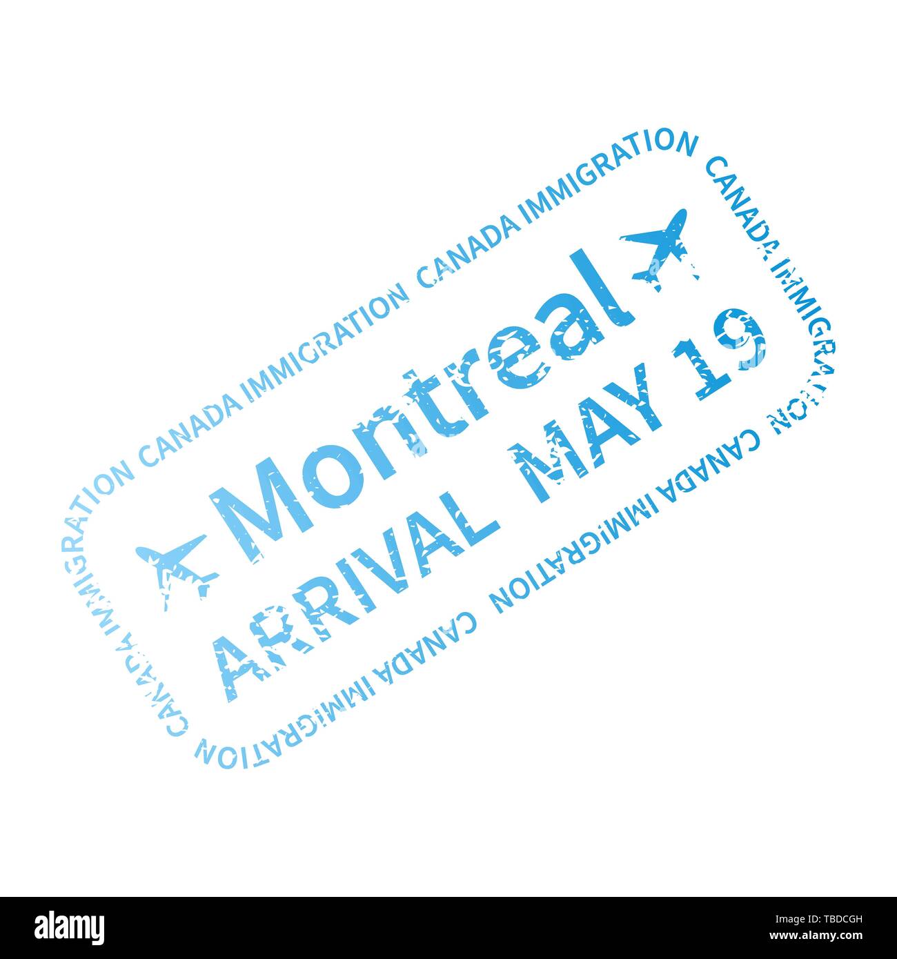 Montréal International travel visa isolé sur blanc. Signe d'arrivée de  tampon en caoutchouc cyan avec texture Image Vectorielle Stock - Alamy
