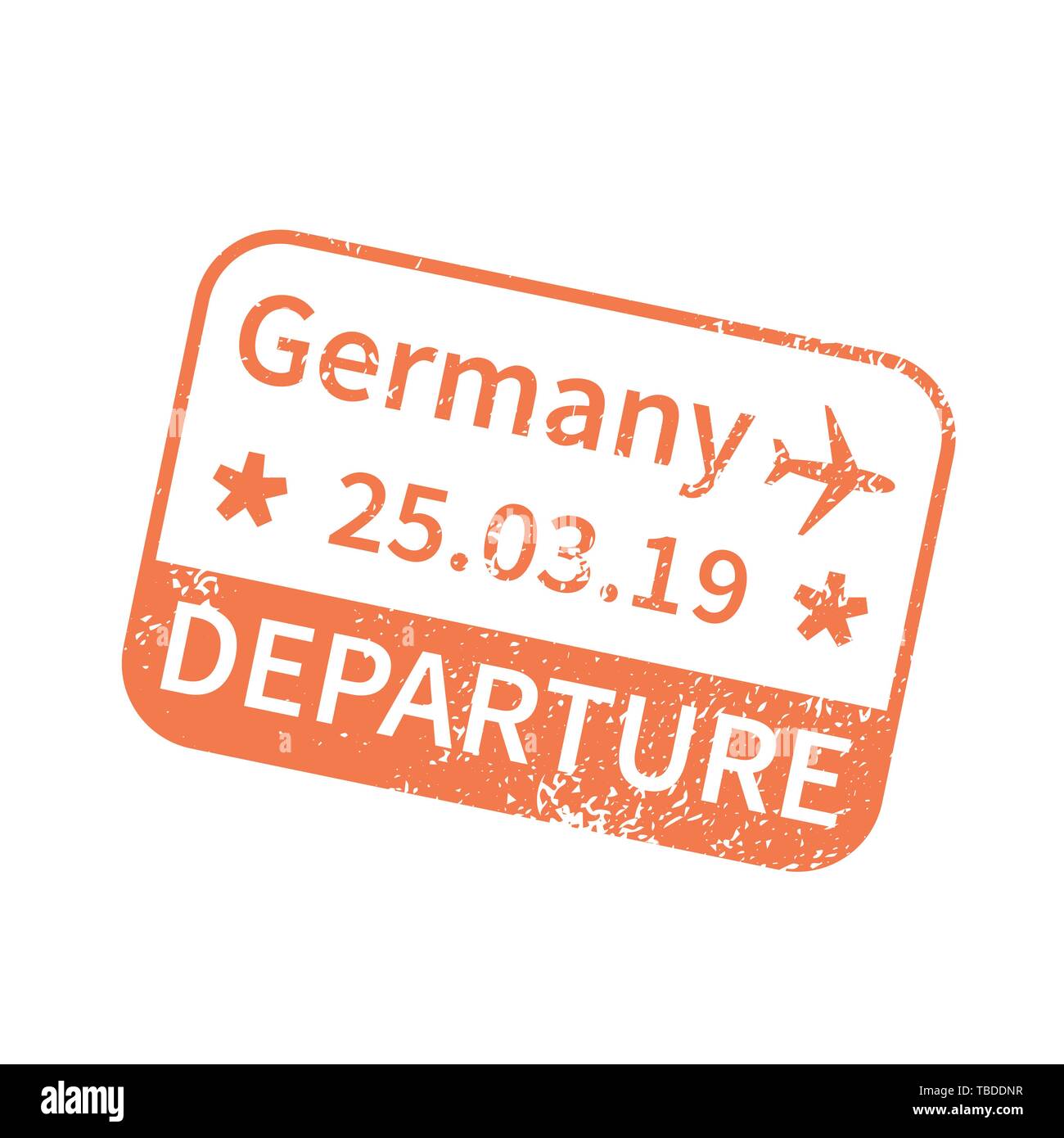 Allemagne International travel visa isolé sur blanc. L'arrivée de tampon en caoutchouc orange signe avec texture Illustration de Vecteur