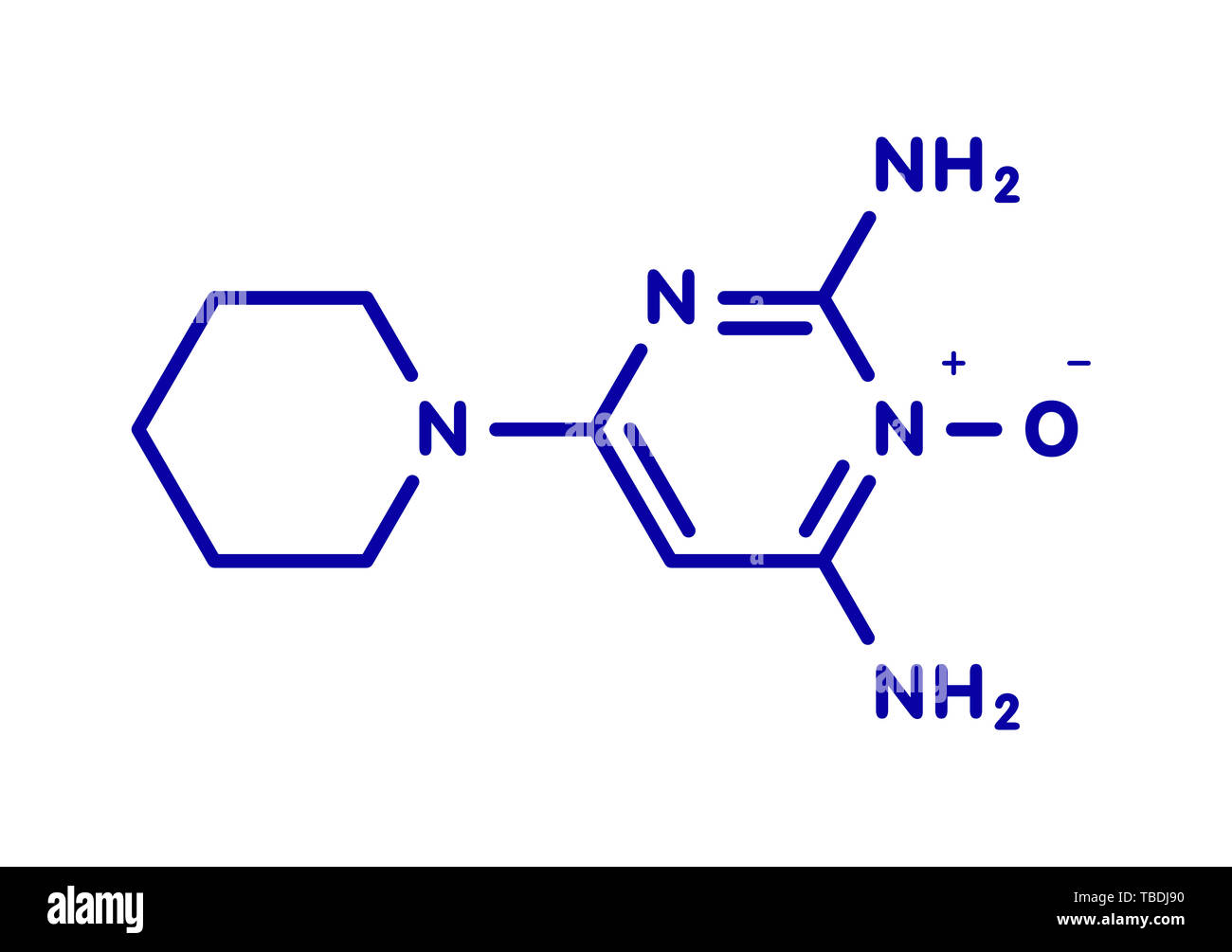 Minoxidil la calvitie chez les hommes (alopécie androgénique) molécule  pharmaceutique. Formule topologique bleu sur fond blanc Photo Stock - Alamy