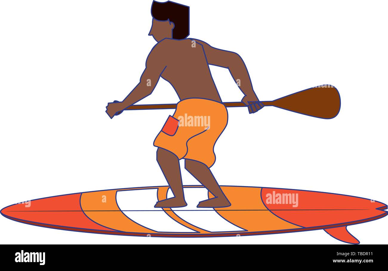 Jeune homme avec de l'aviron sur table surf cartoon isolés Illustration de Vecteur