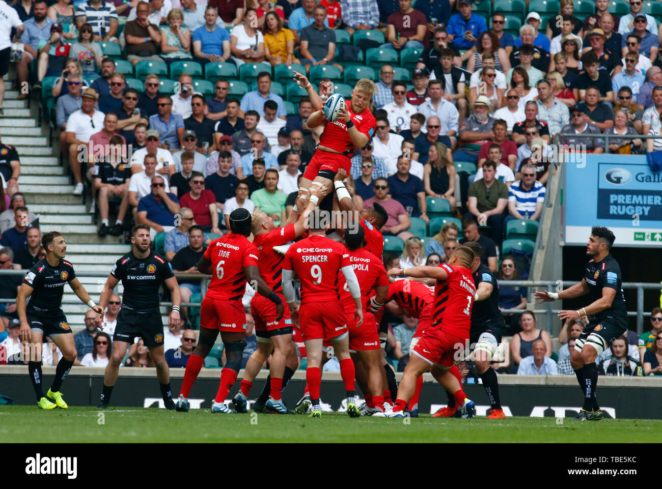 Londres, Royaume-Uni. 01 Juin, 2019. George Kruis de Sarrasins au cours de Gallagher Premiership Rugby finale entre Exeter Chiefs et Sarrasins au stade de Twickenham, Londres, le 01 juin 2019 : Crédit photo Action Sport/Alamy Live News Banque D'Images