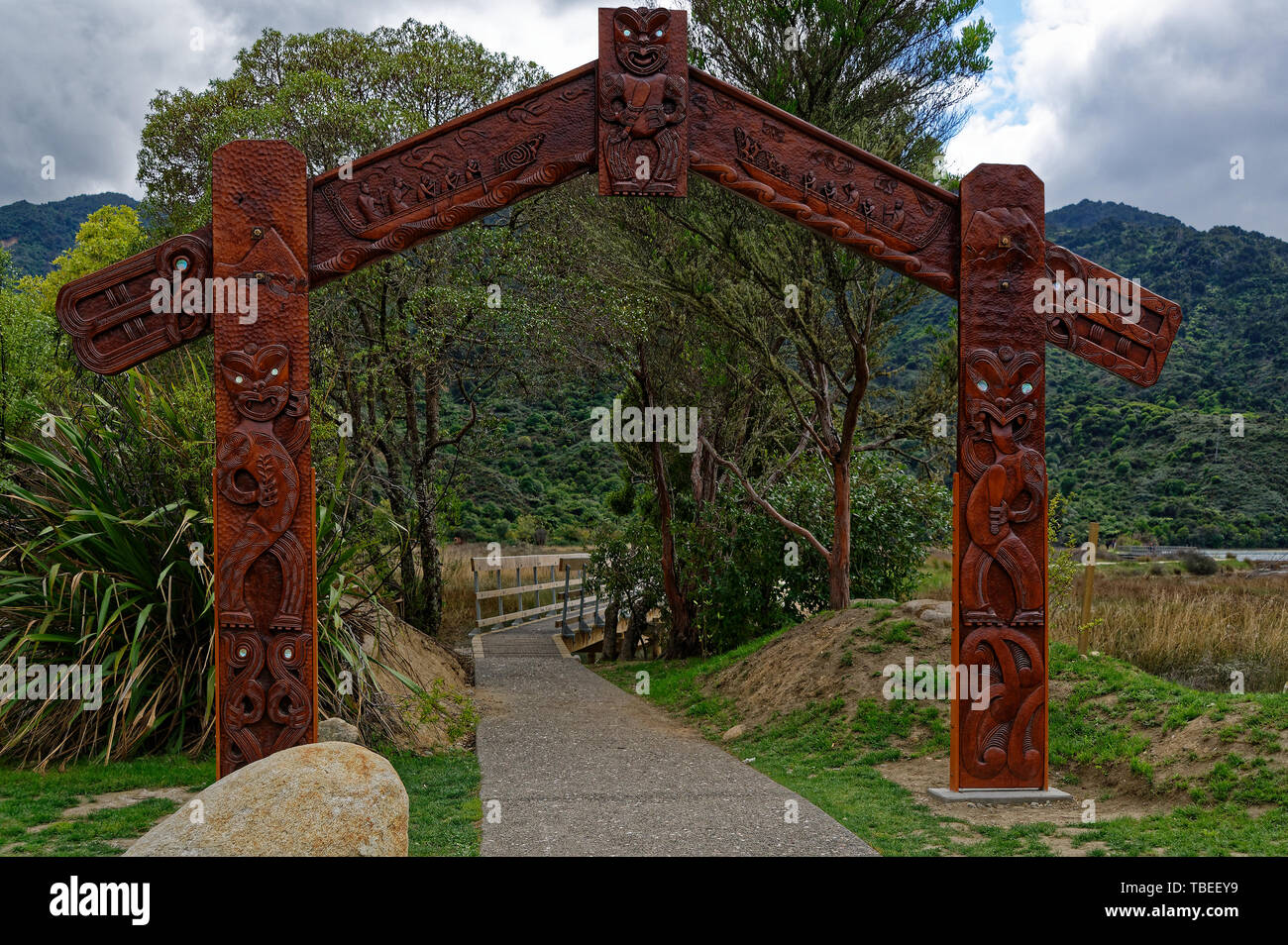 L'entrée de Marahau au parc national Abel Tasman Banque D'Images