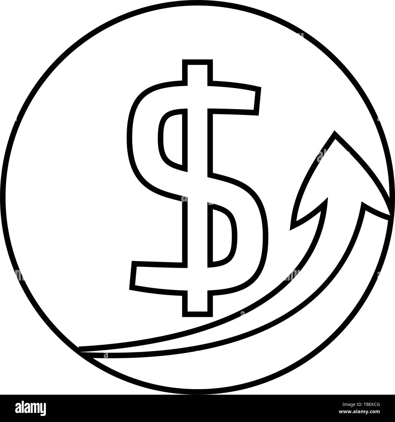 Concept de croissance Dollar sign icon - icône de l'art de la ligne vector - black Illustration de Vecteur