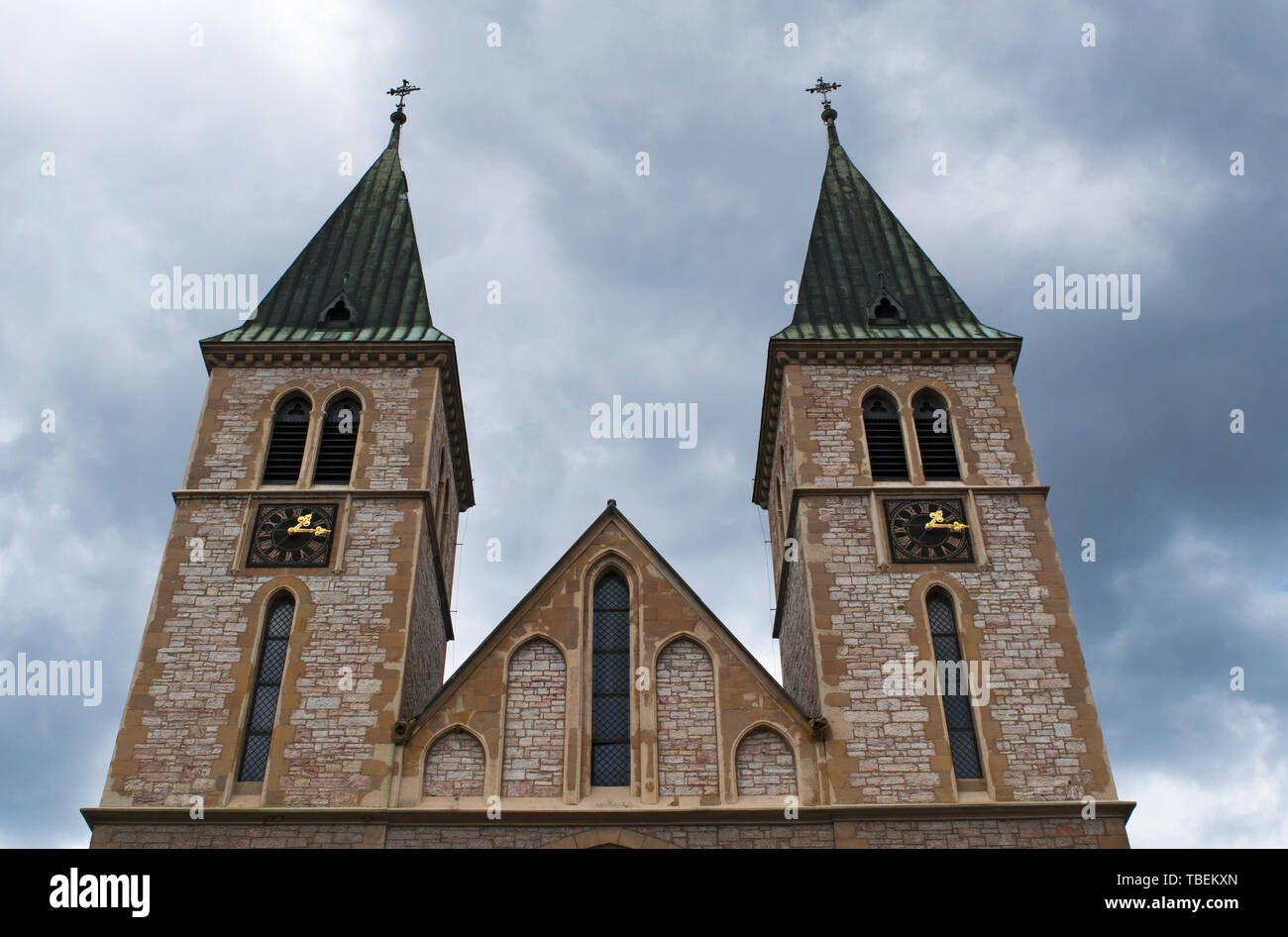 La Bosnie-et-Herzégovine : Détails de la Cathédrale du Sacré Cœur, 1887 Église catholique souvent appelée la Cathédrale de Sarajevo, dans le quartier de la Vieille Ville Banque D'Images