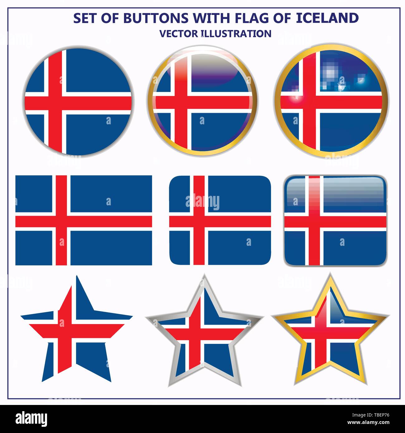 Bouton lumineux avec le drapeau de l'Islande. Heureux l'Islande jour bouton. Bouton avec drapeau. Vector illustration. Illustration de Vecteur