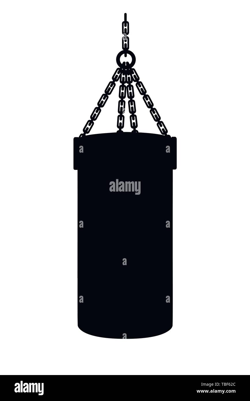 Silhouette noire avec sac de frappe métal chaîne accroché au plafond télévision vector illustration. Illustration de Vecteur