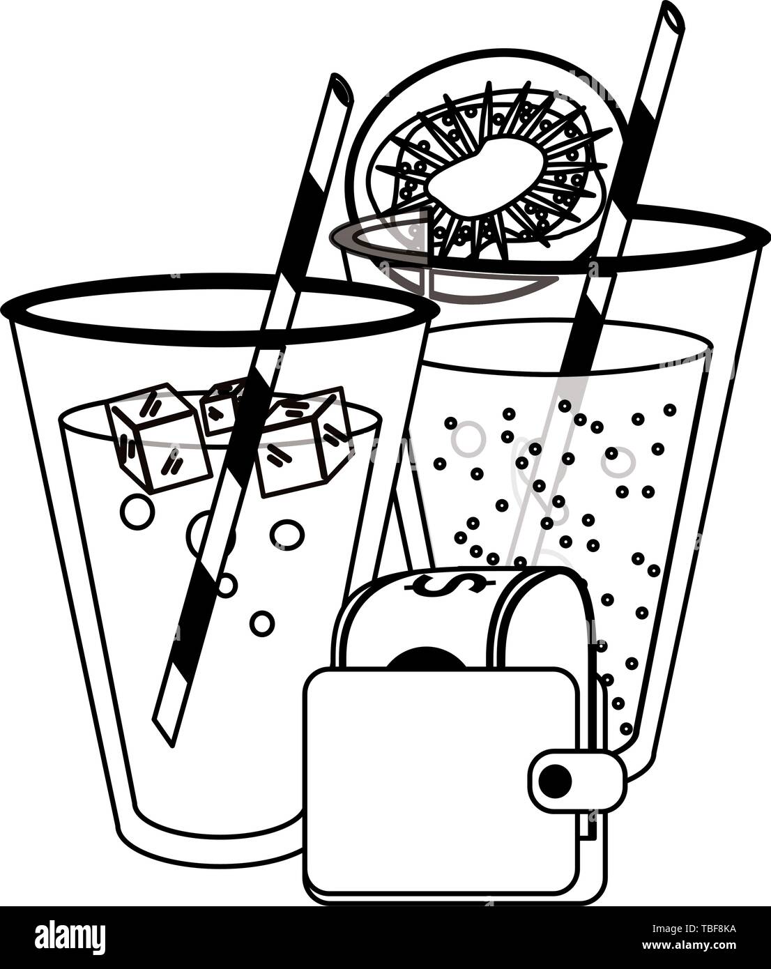 L'été et les vacances à la plage dessins animés en noir et blanc Illustration de Vecteur