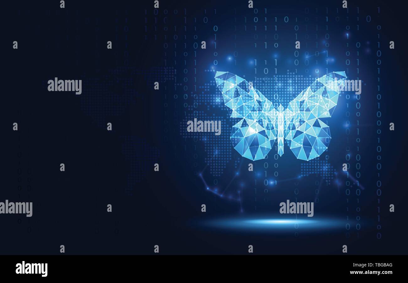 Papillon Bleu futuriste lowpoly résumé arrière-plan technique. La transformation numérique de l'intelligence artificielle et le big data concept. Business quantu Illustration de Vecteur