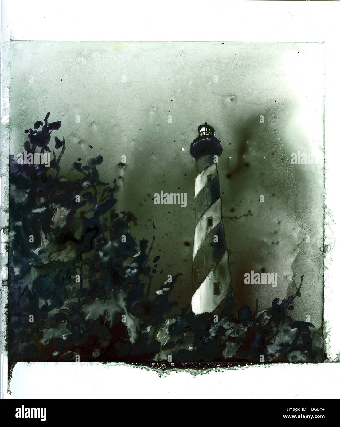 Fine art de l'aquarelle sur synthétique YUPO de Cape Hatteras lighthouse sur les Outer Banks de la Caroline du Nord - USA Banque D'Images