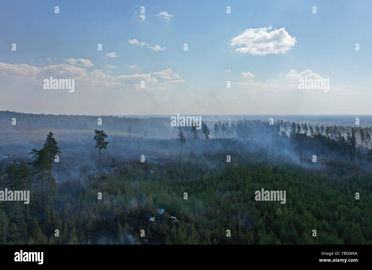 Drone image du feu de forêt juste au nord de Söderköping, Suède. Banque D'Images