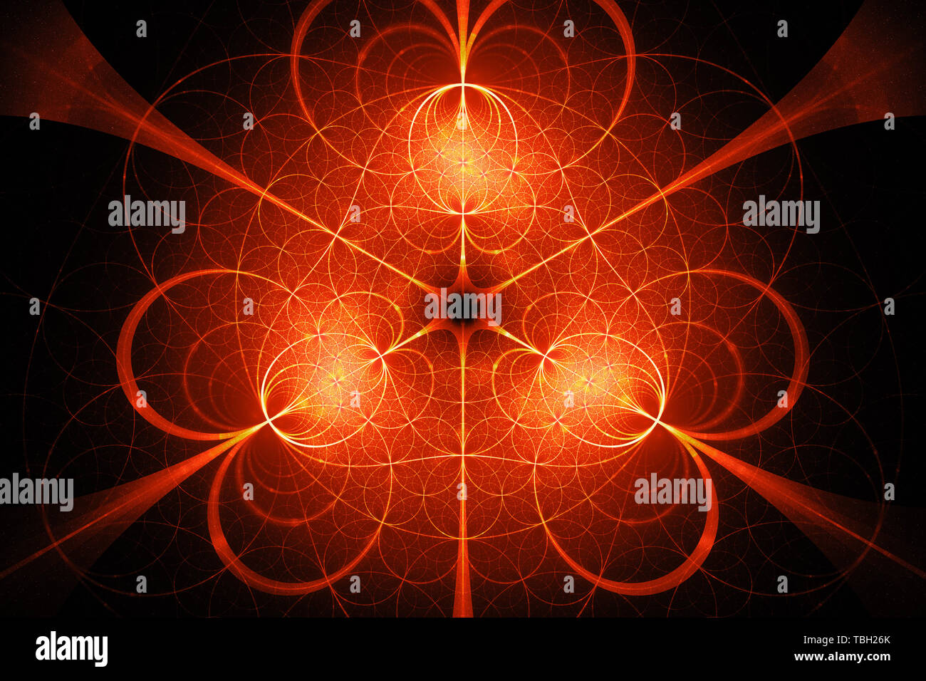 Hypertile Fiery cercles lumineux fractale, générée par ordinateur résumé fond, rendu 3D Banque D'Images
