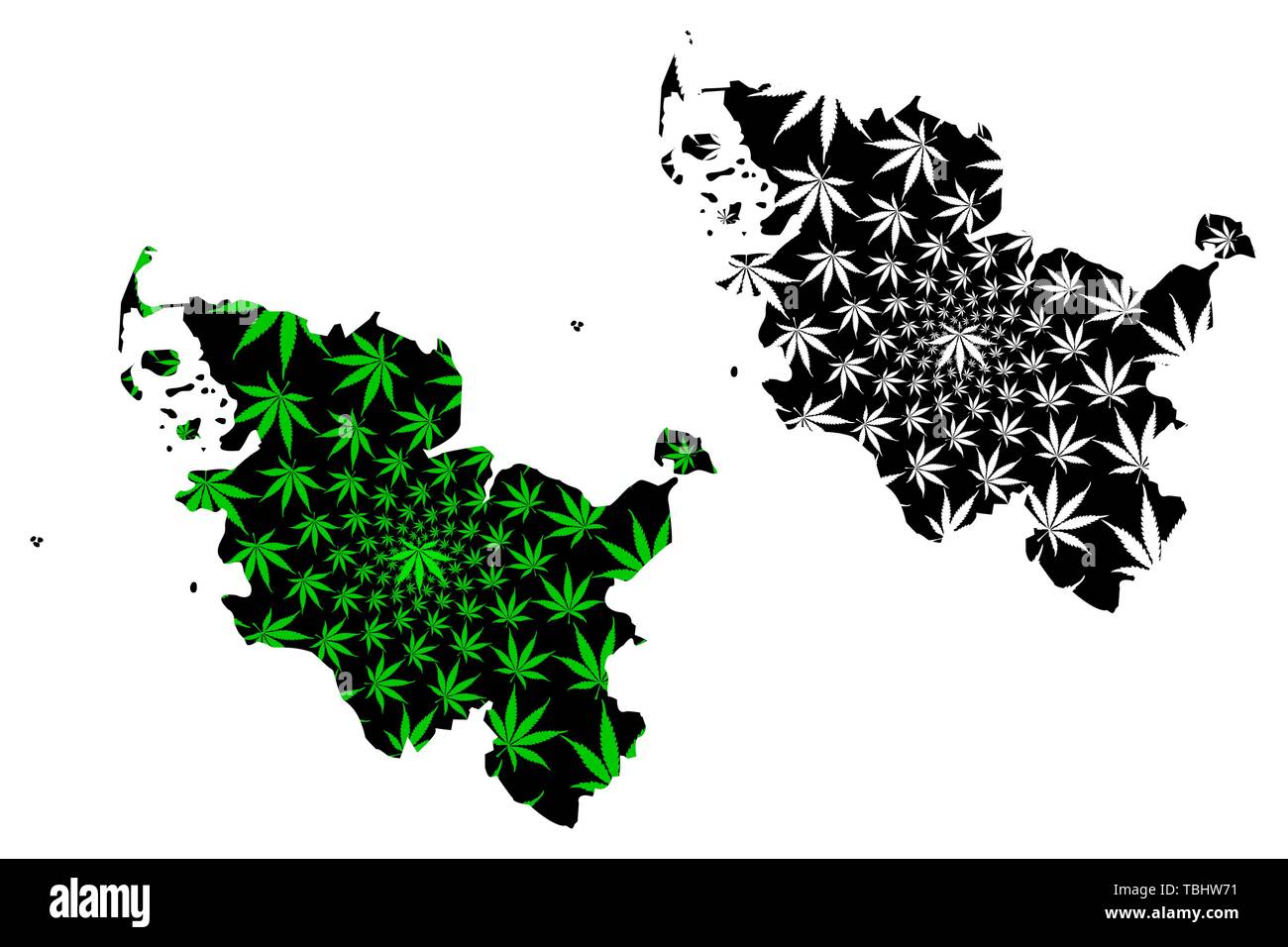 Schleswig-Holstein (République fédérale d'Allemagne, l'état de l'Allemagne, Sleswick-Holsatia) map est conçu de feuilles de cannabis vert et noir, Schleswig-Holstei Illustration de Vecteur