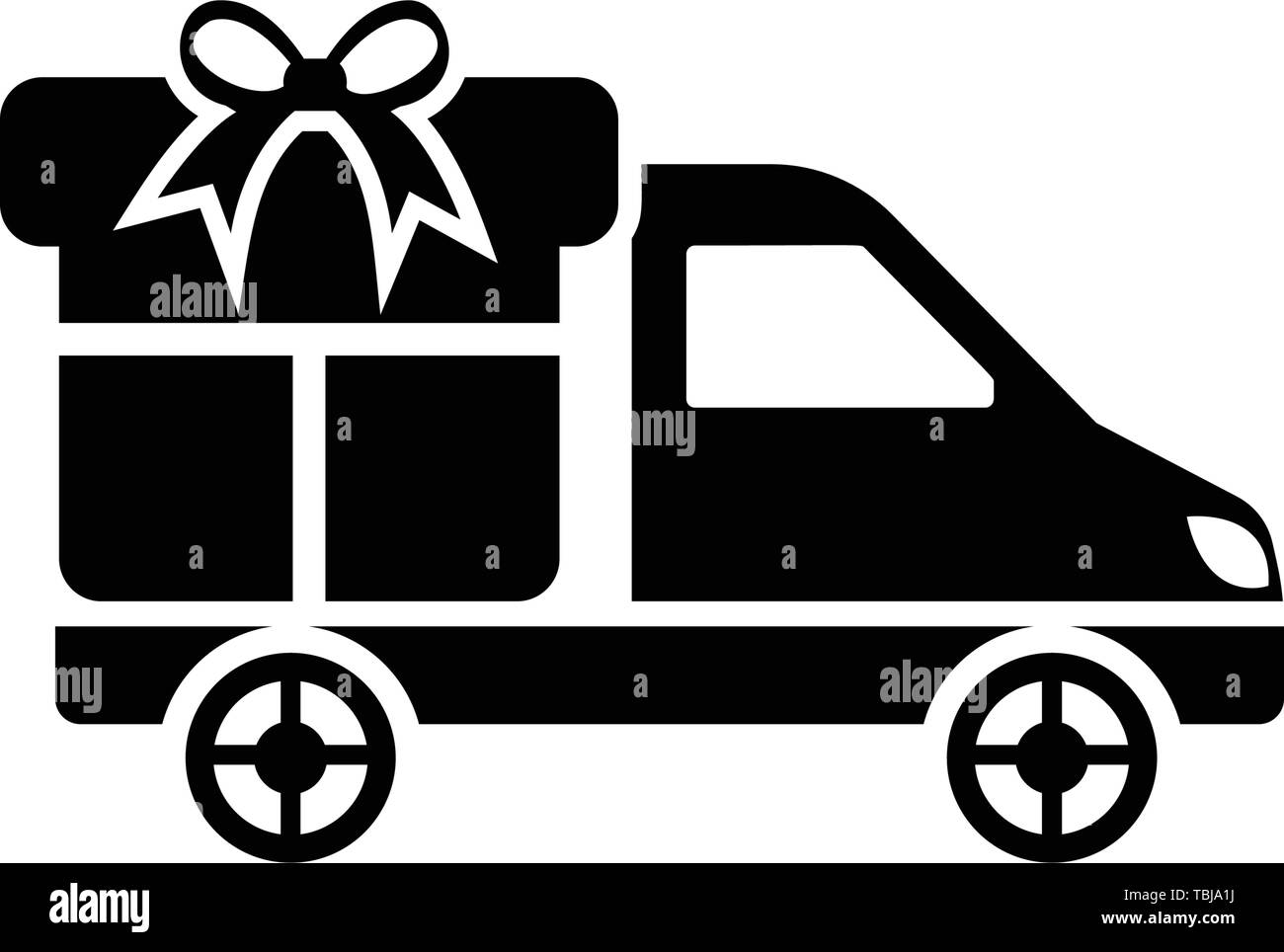 Une voiture de livraison avec l'icône de boîte-cadeau - noir Illustration de Vecteur