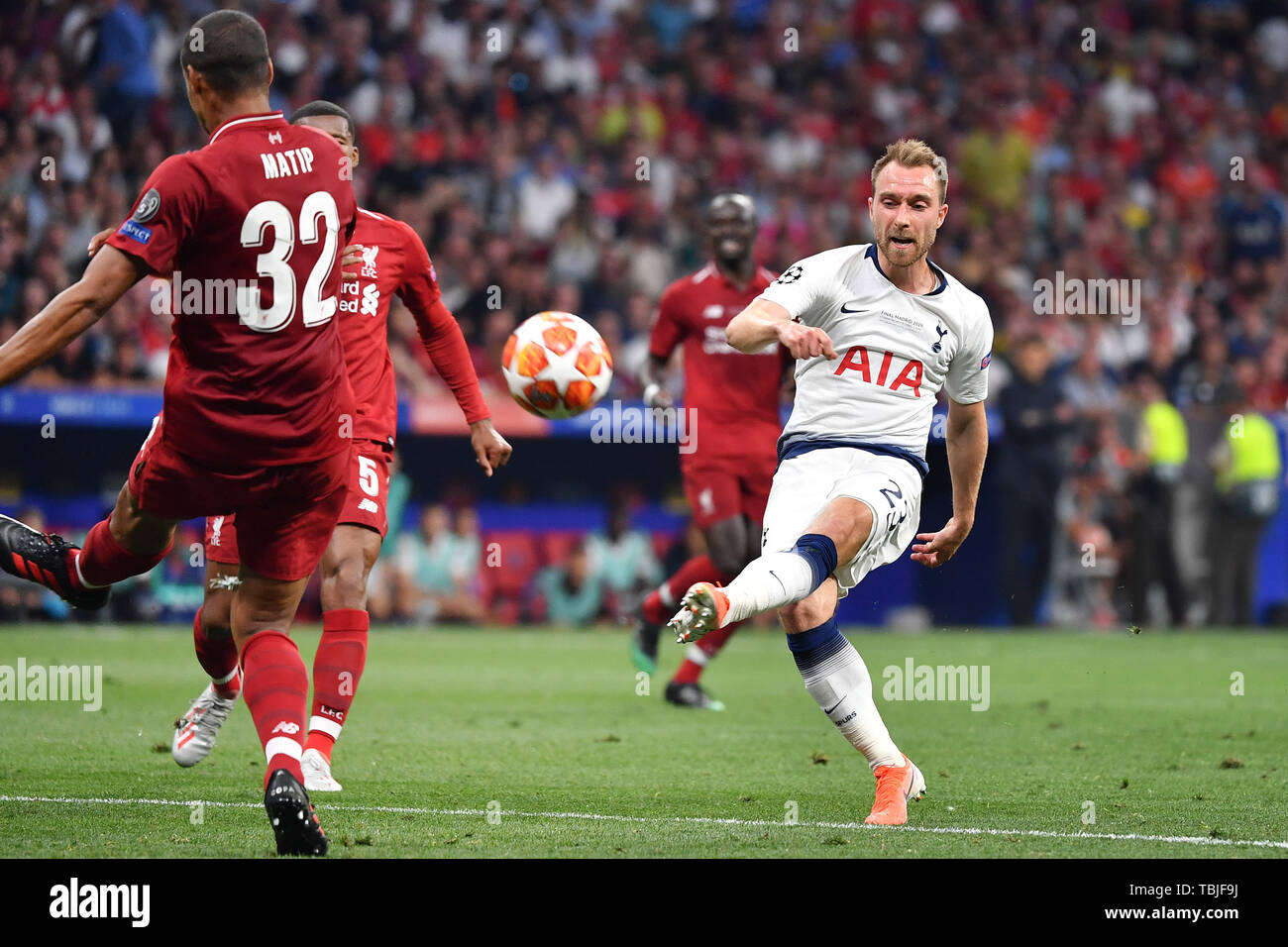 Madrid, Espagne. 01 Juin, 2019. Christian ERIKSEN (Tottenham), tourné, l'action. Finale de la Ligue des Champions de football 2019/Tottenham Hotspur-Liverpool FC 0-2, Saison2018/19, au 01.06.2019, Wanda Stade Metropolitano. Utilisation dans le monde entier | Credit : dpa/Alamy Live News Banque D'Images