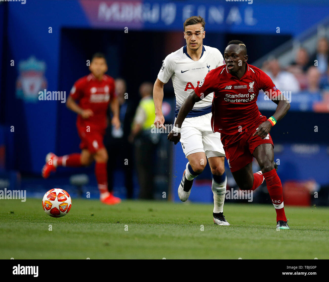 Madrid, Espagne. 01 Juin, 2019. Le Liverpool FC Sadio Mane vu en action lors de la Finale de la Ligue des Champions match entre Tottenham Hotspur FC et Liverpool FC au stade Wanda Metropolitano de Madrid. Score final : Tottenham Hotspur FC 0 - 2 Liverpool FC. Credit : SOPA/Alamy Images Limited Live News Banque D'Images