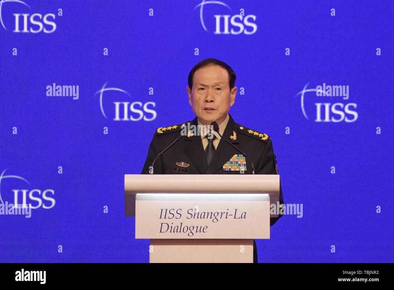 Singapour. 2 juin, 2019. Le Conseiller d'Etat chinois et ministre de la Défense, Wei à la 18e parle Fenghe Dialogue Shangri-La est tenu à Singapour le 2 juin 2019. Credit : Puis Chih Wey/Xinhua/Alamy Live News Banque D'Images