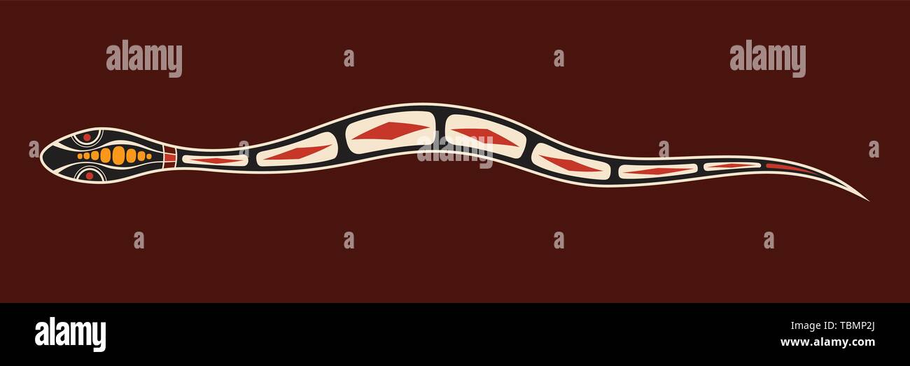 Serpent. Style d'art autochtone. Vector illustration couleur isolé sur fond brun. Illustration de Vecteur