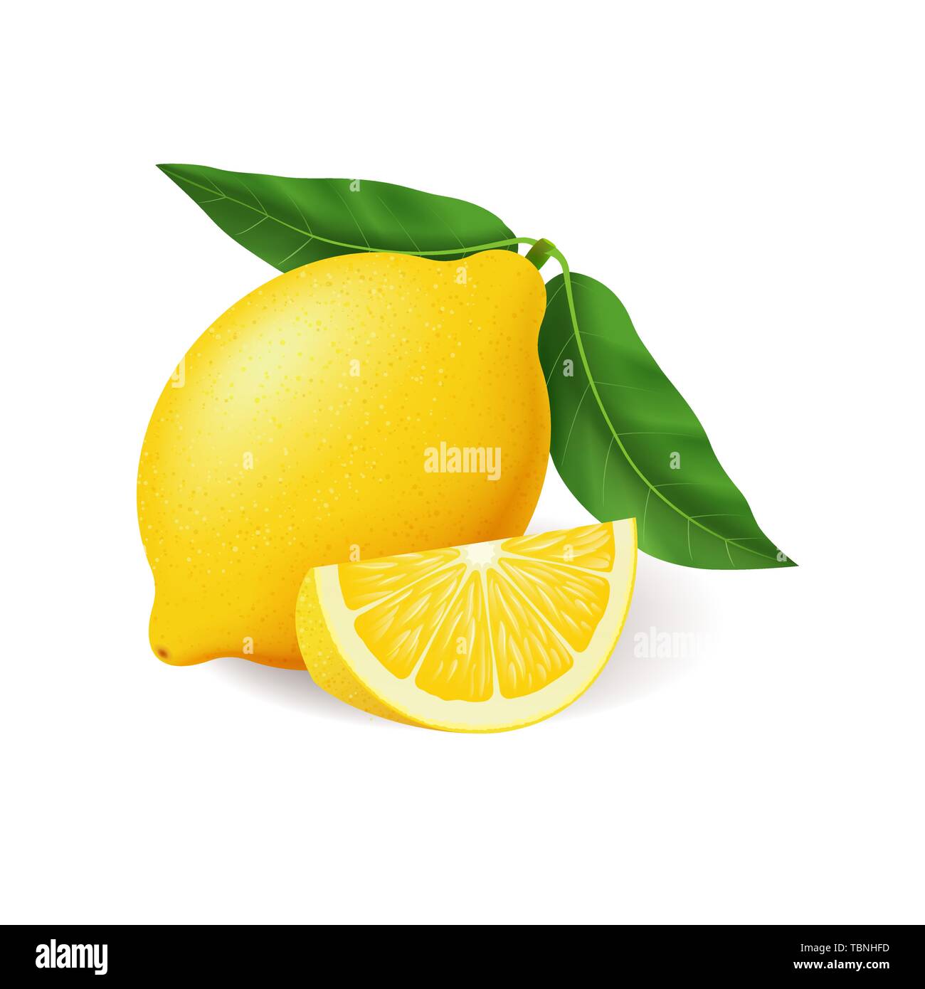 Citron jaune vif réaliste avec feuille verte vecteur entières et tranchées Illustration de Vecteur