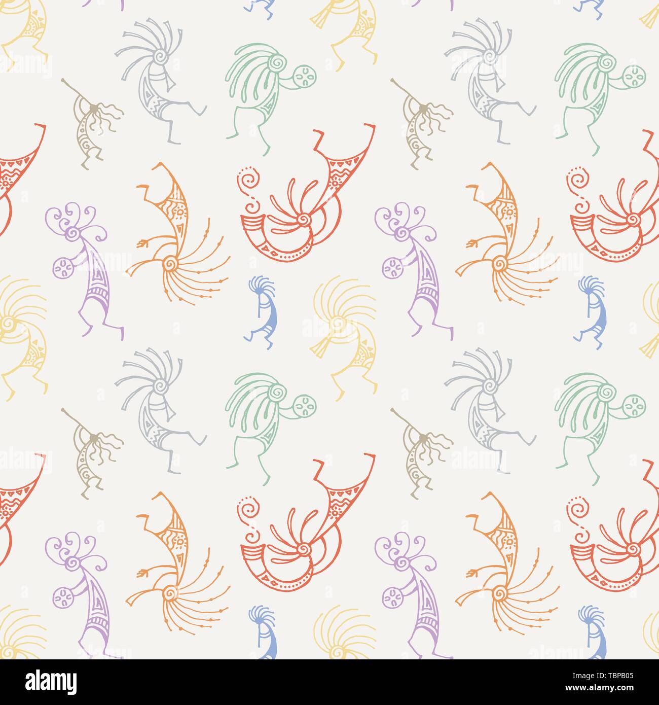 Hand drawn seamless pattern Kokopelli Illustration de Vecteur