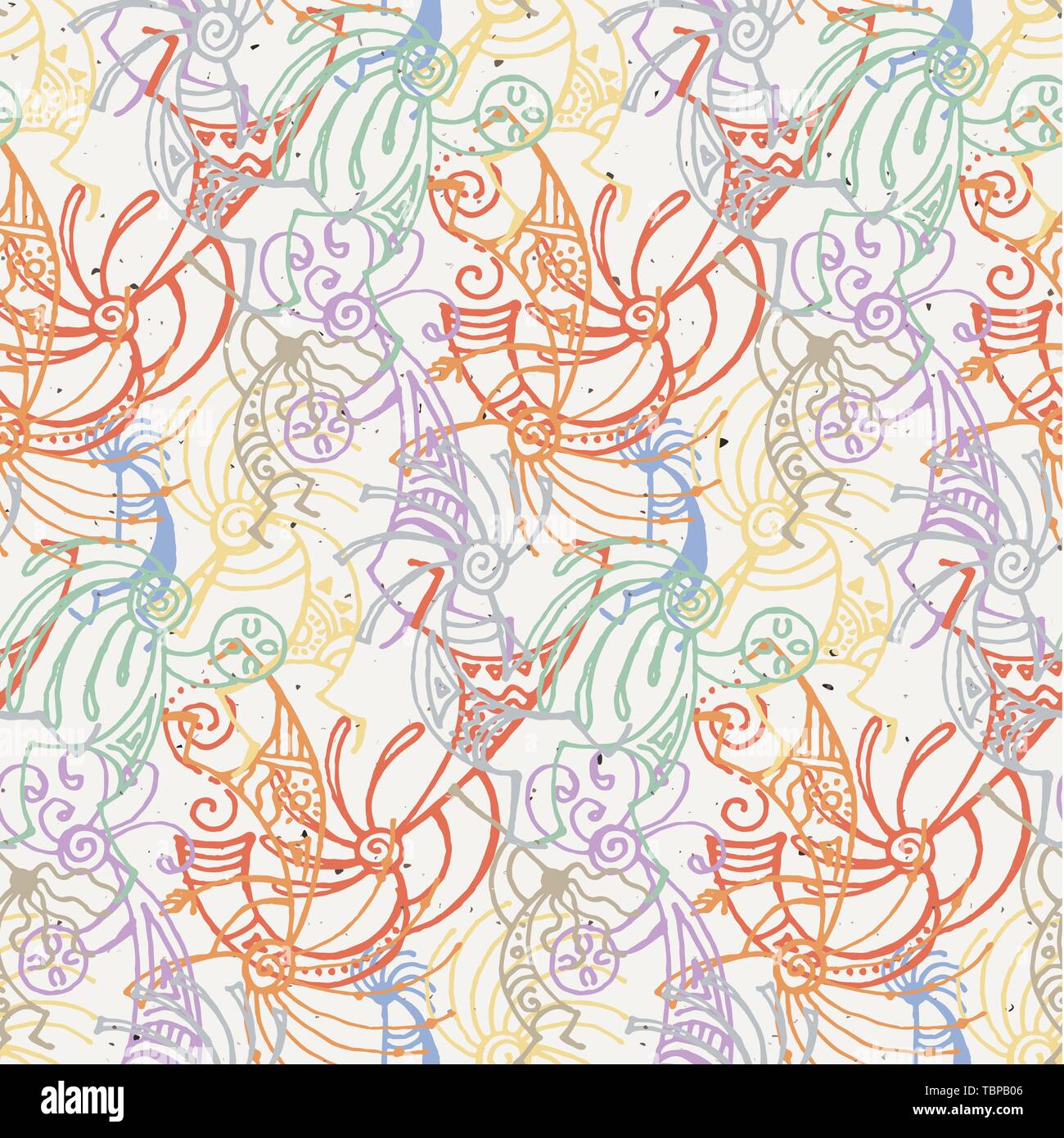 Hand drawn seamless pattern Kokopelli Illustration de Vecteur