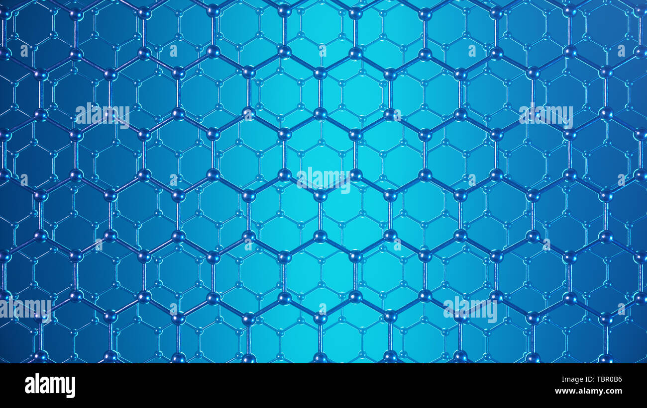 Illustration 3d de la structure du graphène ou surface du carbone, la nanotechnologie abstrait géométrique hexagonale forme close-up, concept atomique de graphène Banque D'Images