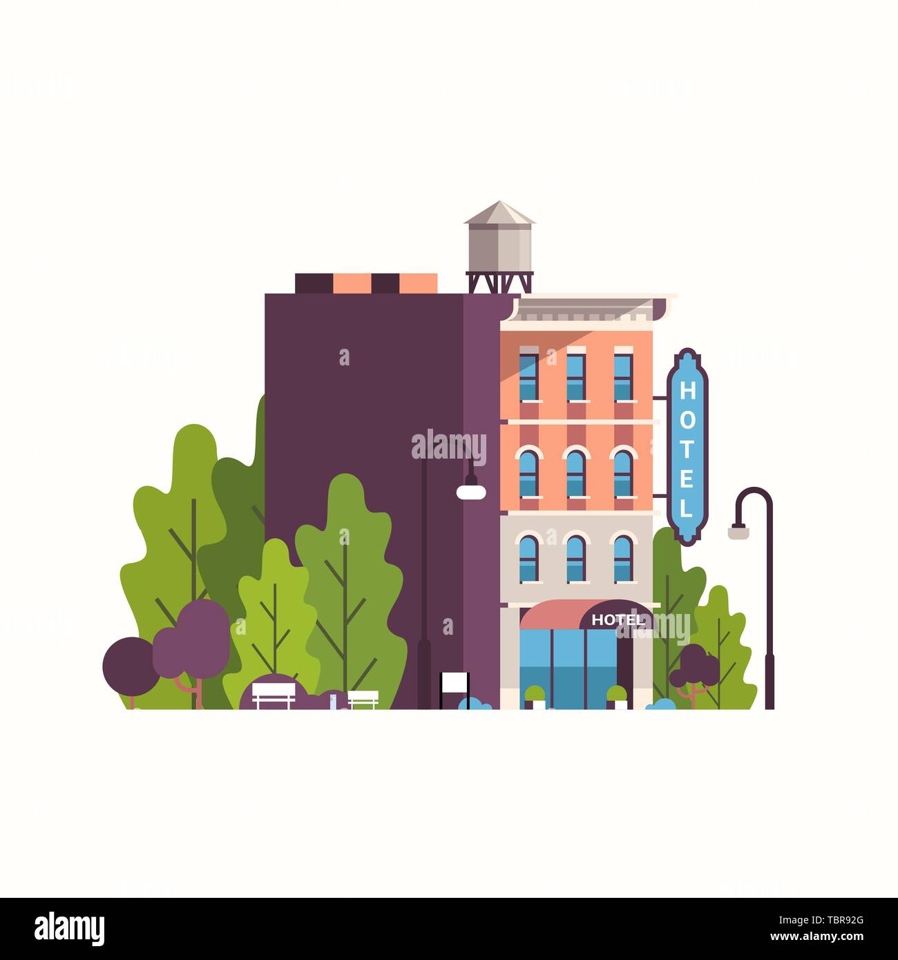 Hôtel moderne bâtiment de l'auberge de maison pour l'entreprise paysage télévision fond façade Illustration de Vecteur