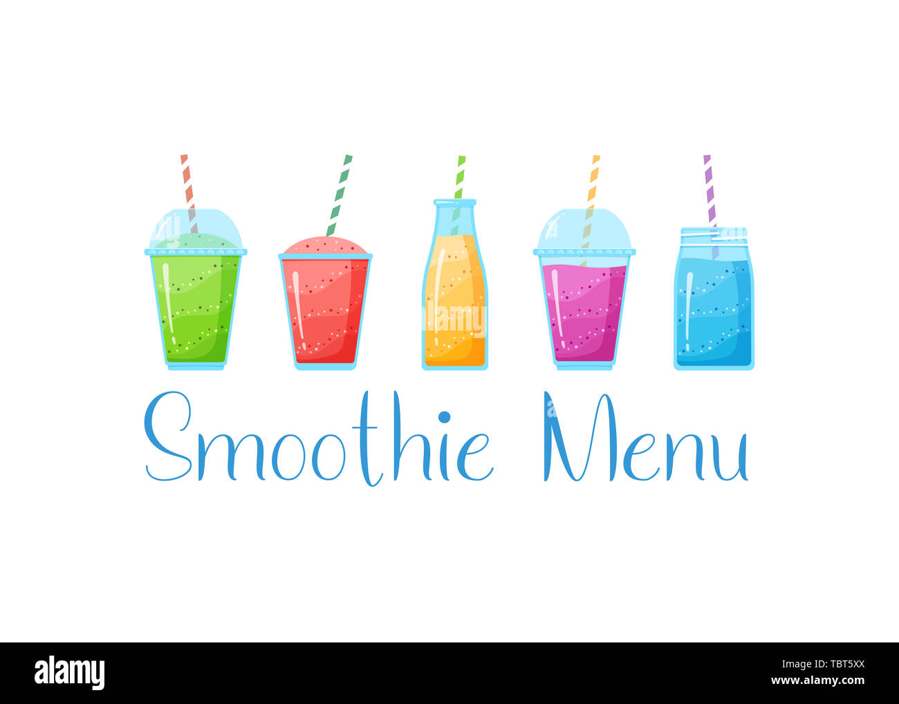 Smoothie aux fruits naturels logo arc-en-dessous. Sweet protein shake ou un cocktail juteux végétarien situé dans la cuvette en verre avec paille isolé sur fond blanc pour les médias sociaux smoothie banner Banque D'Images