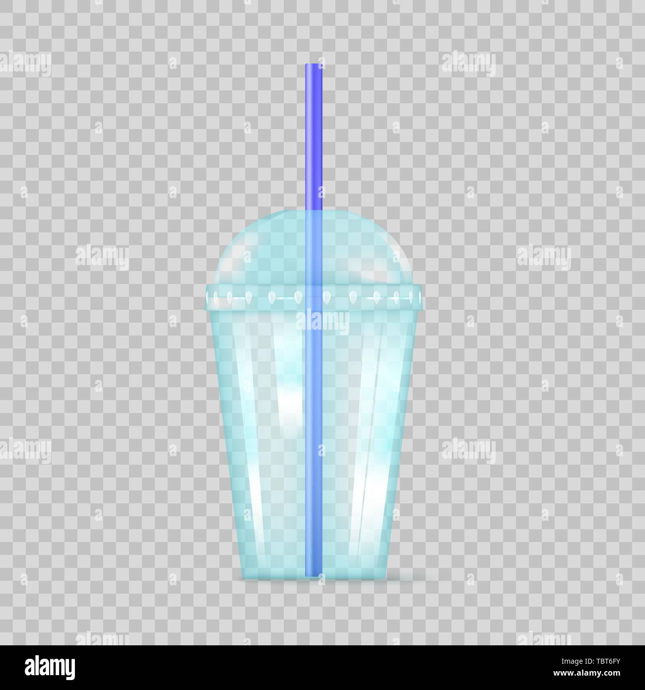 Plastique transparent bleu tasse vide de la soude ou un cocktail. Partie gobelet jetable. Vector illustration isolé sur fond transparent Illustration de Vecteur