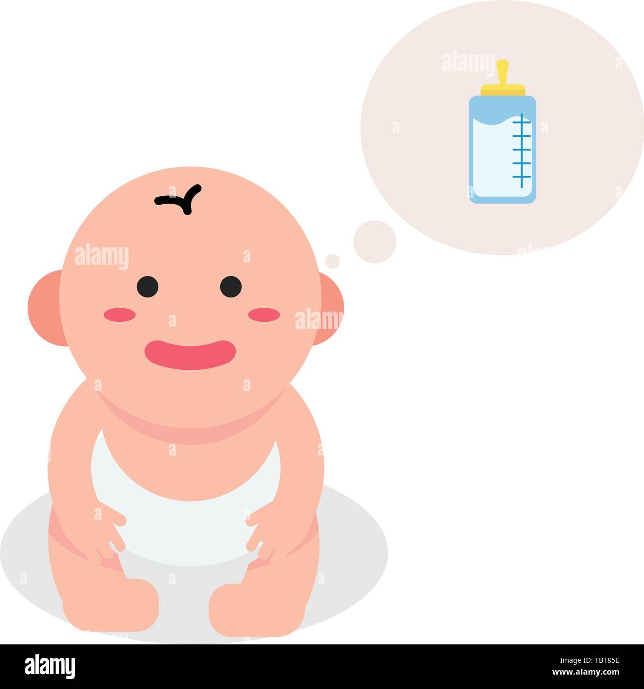 Cartoon vector lait bébé affamé.Cute toddler avec bulle et le lait. Illustration de Vecteur