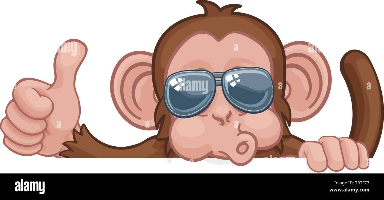 Lunettes de Monkey Cartoon Animal Thumbs Up Sign Illustration de Vecteur
