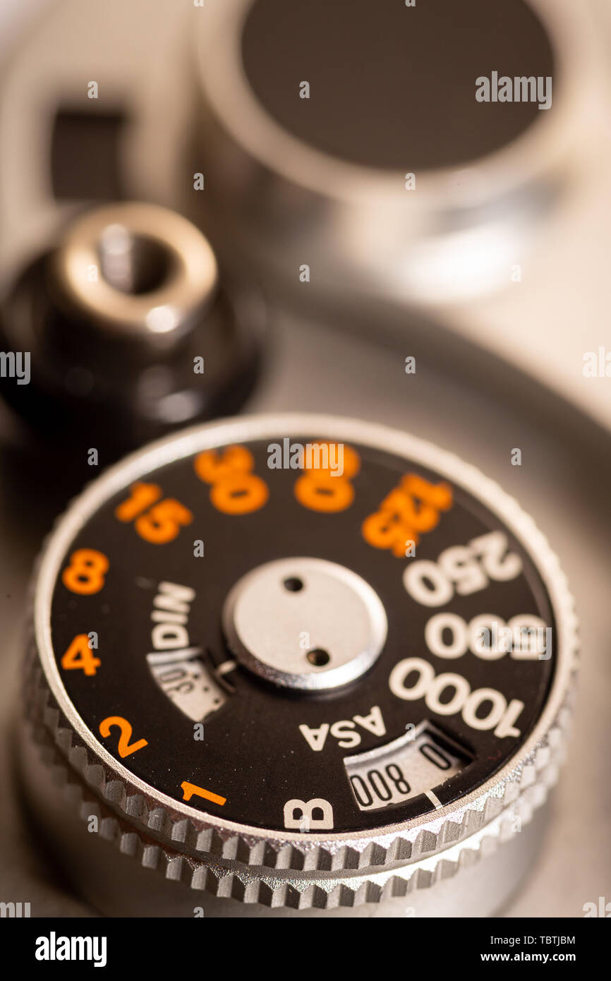 Ancienne SLR camera roll close up Banque D'Images