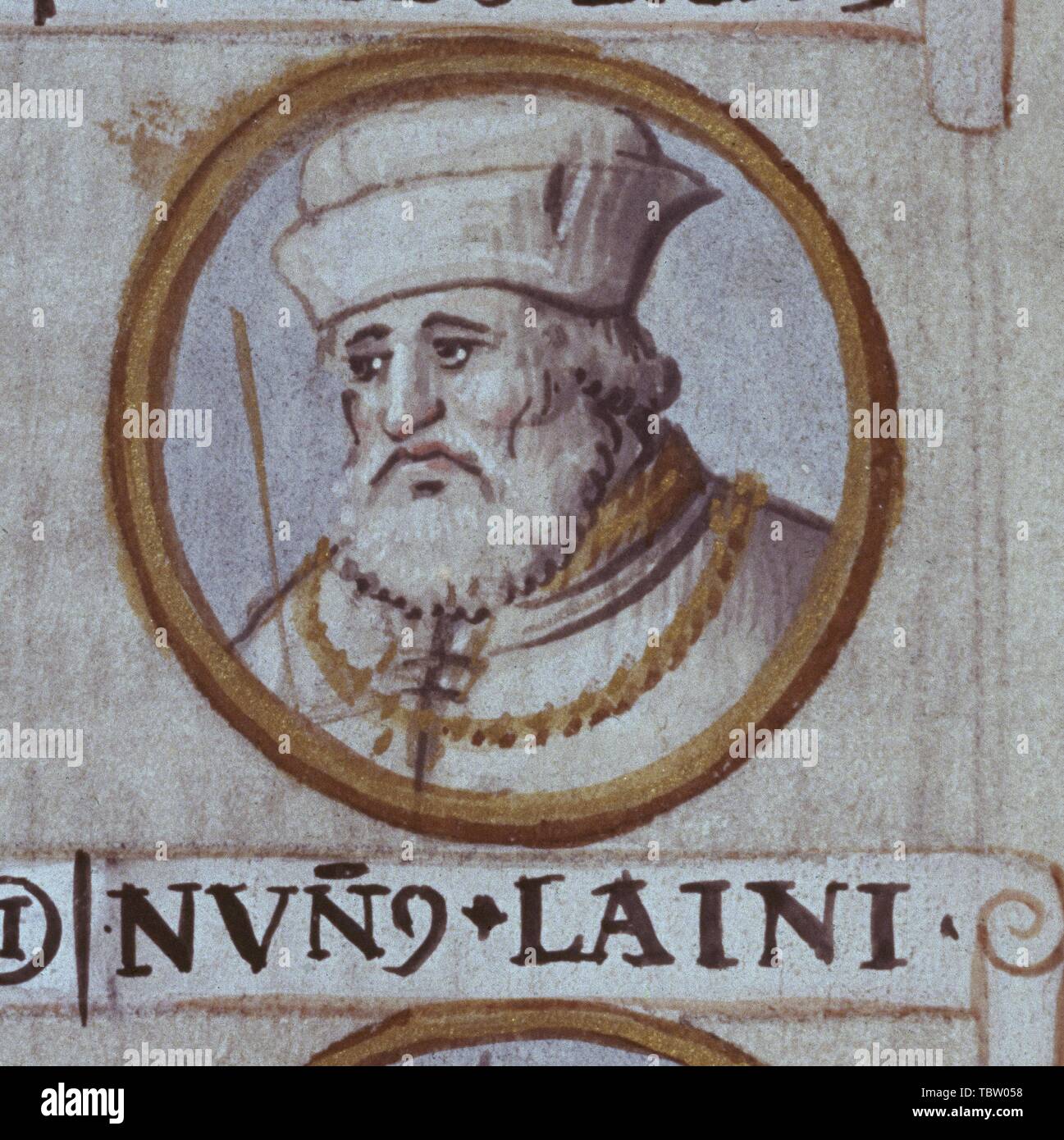 NUÑO LAINI - GENEALOGIA DE LOS REYES DE ESPAÑA - CODICE COPIADO EN EL S XVI POR DIONISIO. Auteur : ALONSO DE CARTAGENA. Emplacement : BIBLIOTECA NACIONAL-COLECCION. MADRID. L'ESPAGNE. LAINI NUÑO. LAINEZ NUNO. Banque D'Images