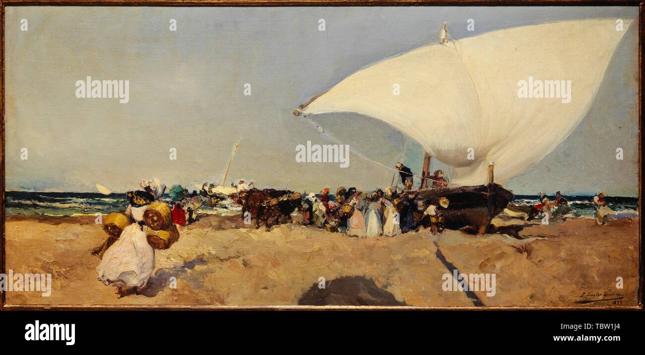 ESCARGANDO "LA BARCA", oléo sobre lienzo -1893. Auteur : Joaquin Sorolla. Banque D'Images