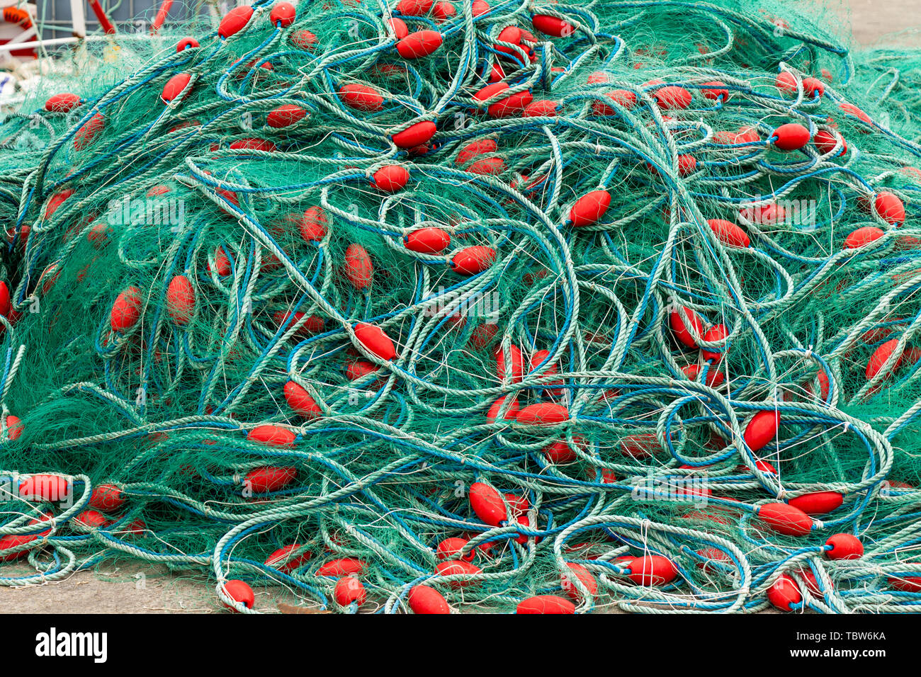 Gill net avec flotteurs rouge Banque D'Images