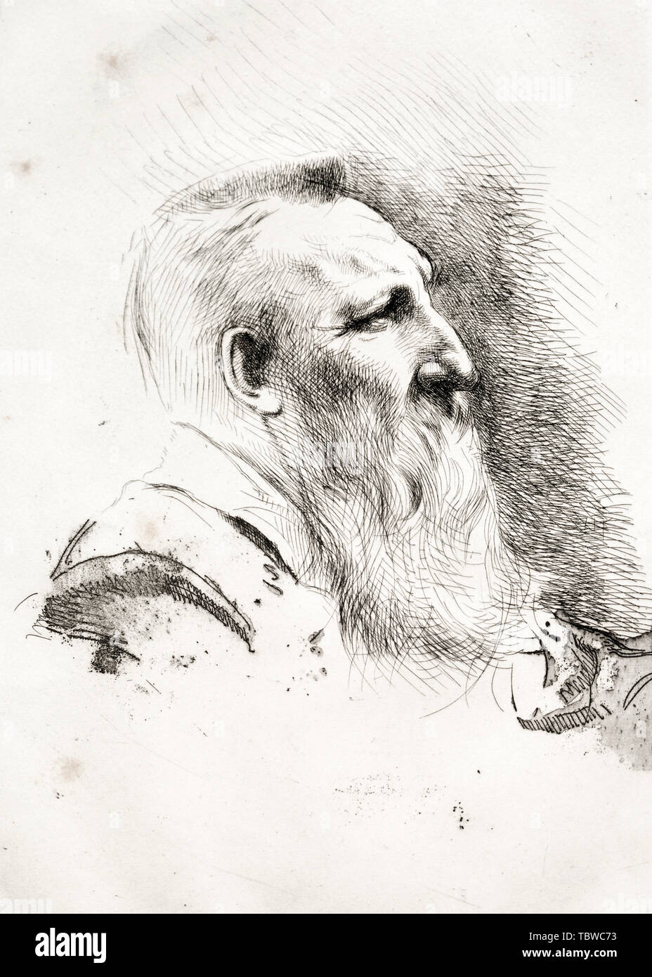 Auguste Rodin, Portrait de l'artiste, gravure d'Albert Besnard, 1900 Banque D'Images