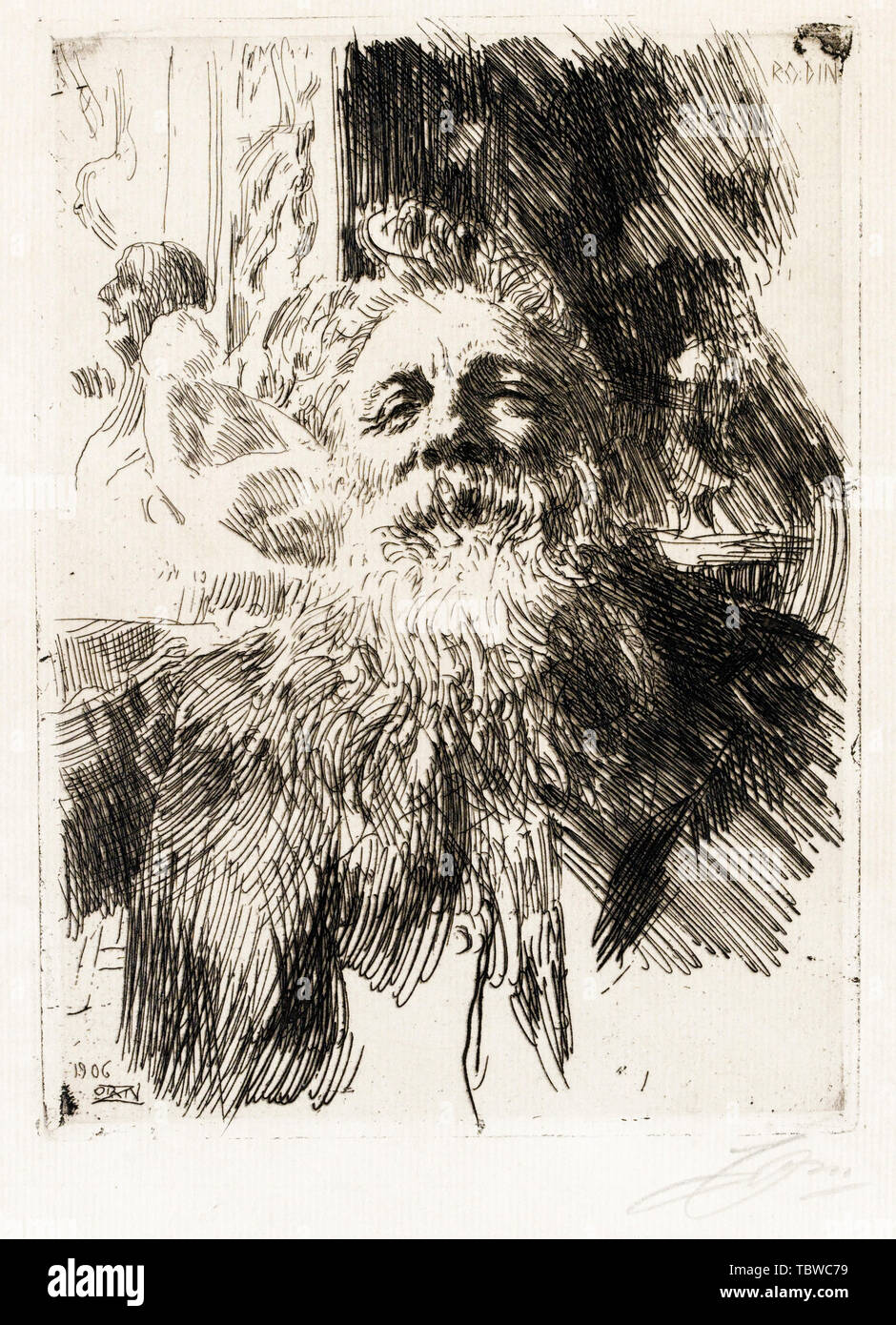 Auguste Rodin, Portrait de l'artiste, gravure d'Anders Zorn, 1906 Banque D'Images