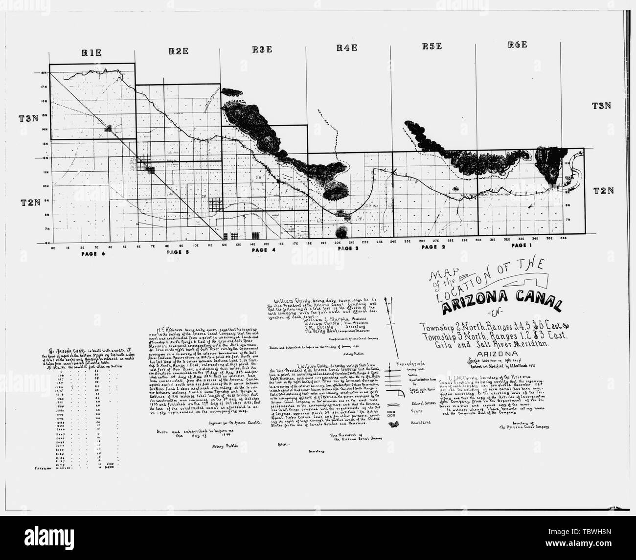 Carte de l'EMPLACEMENT DE L'ARIZONA, 1894 CANAL restauré par Ch. Snellback, 1971 Canal de l'Arizona, au nord de Salt River, Phoenix, comté de Maricopa, AZ Banque D'Images