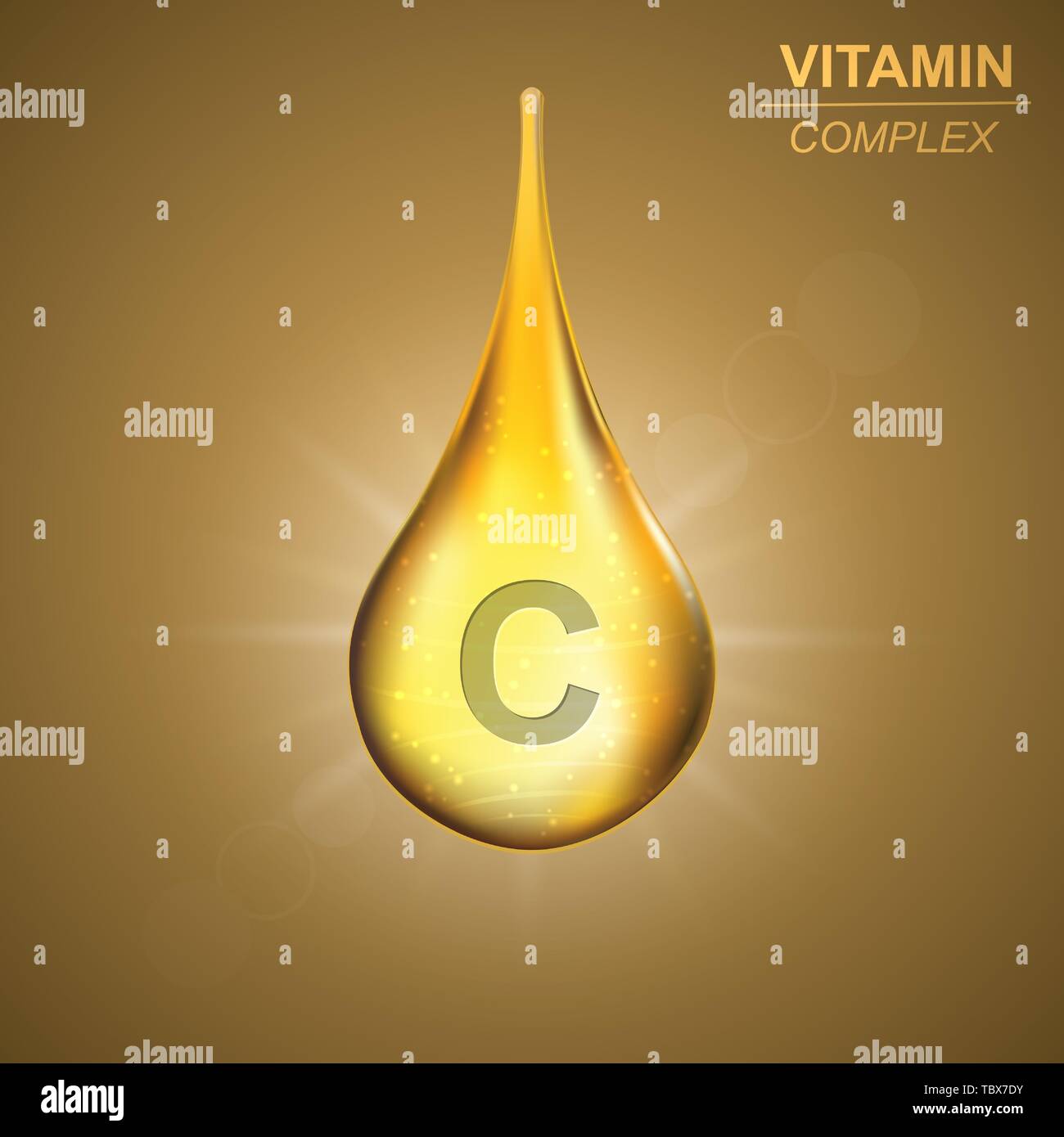 La vitamine C de l'or chute brillante icône .acide ascorbique vitamine arrière-plan complexe Illustration de Vecteur