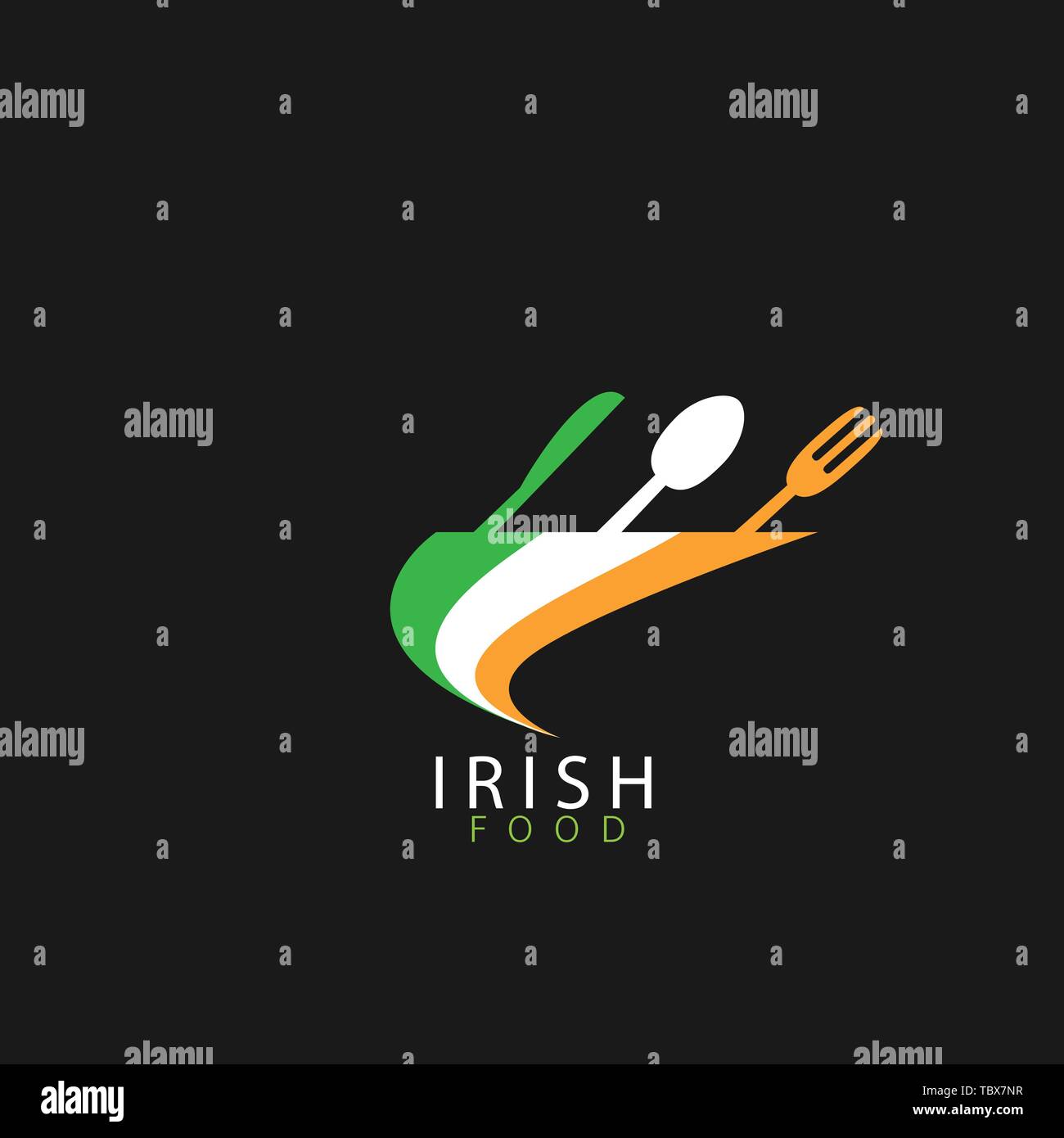 Icône irlandaise. Symbole du drapeau irlandais fourchette et couteau cuillère icons Illustration de Vecteur