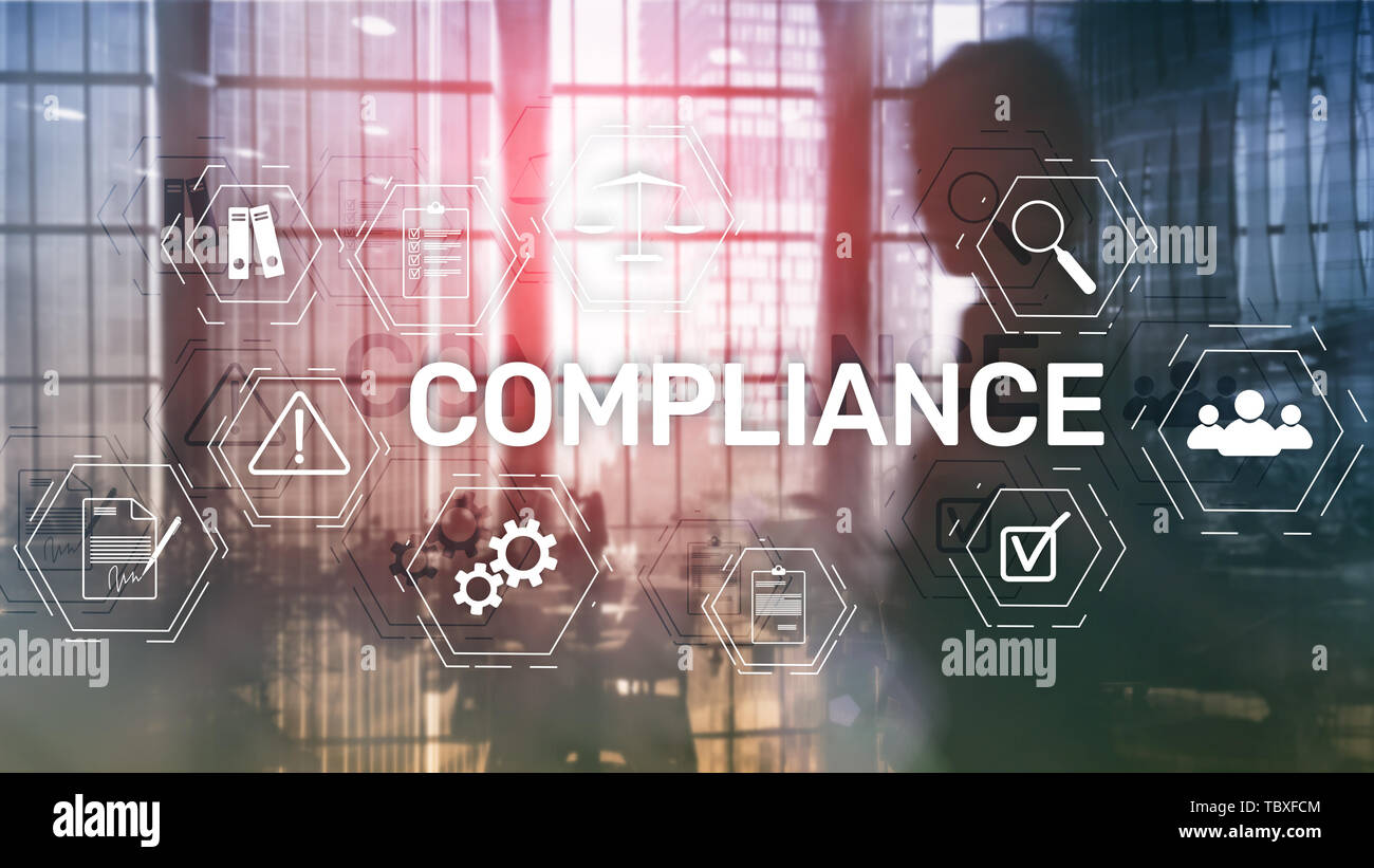 Schéma de la conformité à l'aide d'icônes. Concept d'affaires sur fond abstrait. Banque D'Images