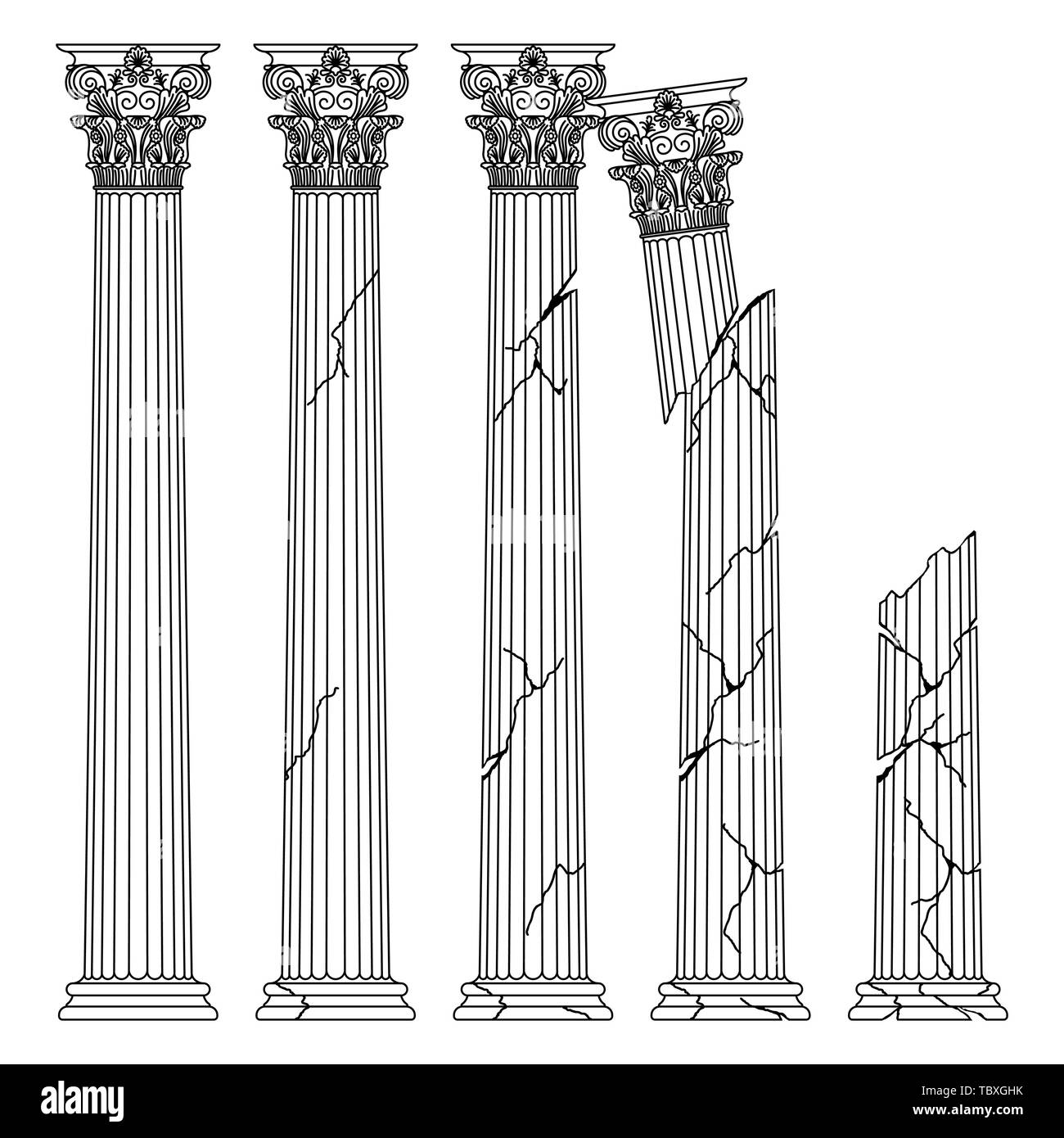 Historique grec ruiné avec des colonnes anciennes capitales de l'Korinvinsky justifier ligne vectorielle illustration Illustration de Vecteur