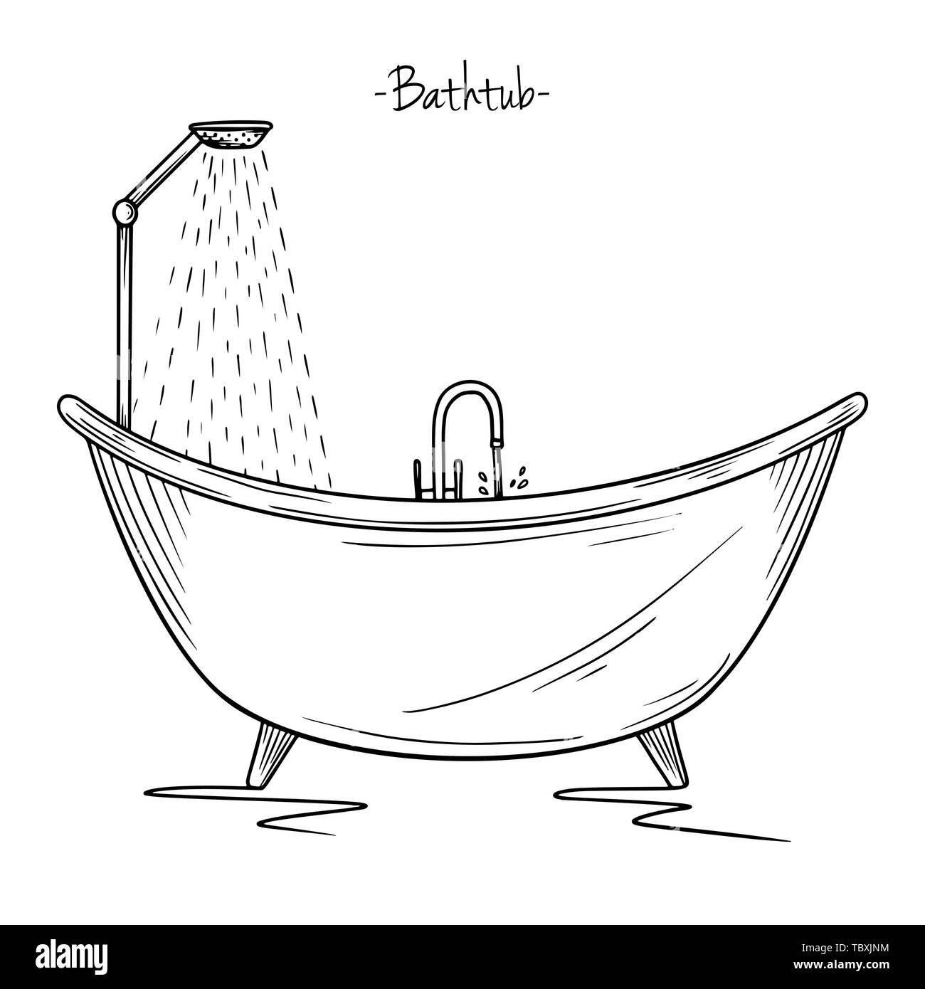 Sketch baignoire avec douche. Vector illustration au croquis style Image  Vectorielle Stock - Alamy