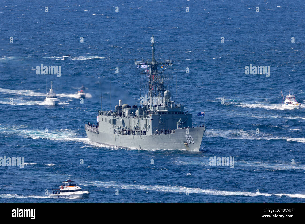 Le HMAS Sydney (FFG 03) Marie-classe frégate lance-missiles de la Marine royale australienne. Banque D'Images