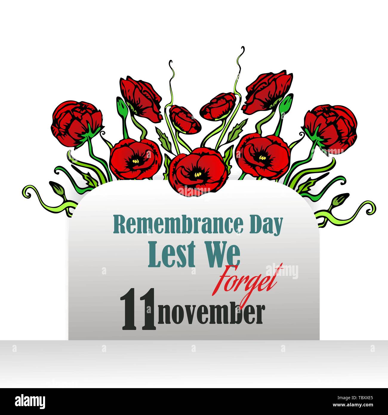 Carte du Jour du souvenir avec coquelicots rouges, nous nous souviendrons, Memorial Day template design avec part dessiner des fleurs Illustration de Vecteur