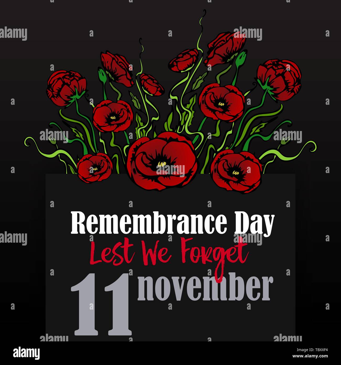 Carte du Jour du souvenir avec coquelicots rouges, nous nous souviendrons, Memorial Day template design avec part dessiner des fleurs Illustration de Vecteur