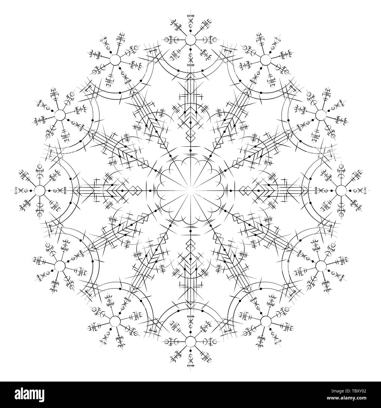 Abstract Black Magic Circle symboles viking isolé sur fond blanc Illustration de Vecteur