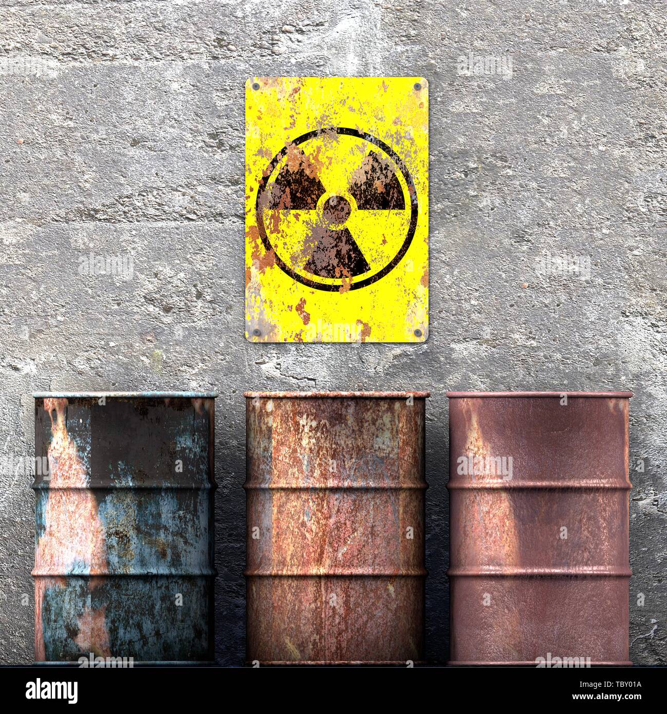 L'entreposage des déchets radioactifs, de barils en appui sur un mur