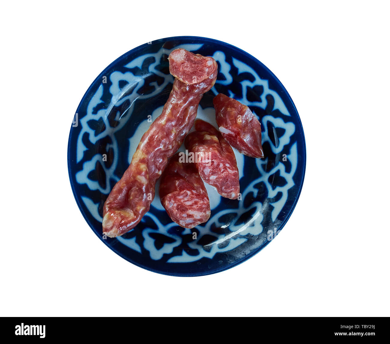 Kazylyk, cheval traditionnelle de la saucisse, de l'alimentation de Kazakhs, Kirghizes, Tatars, Ouzbeks, Tatars une cuisine nationale, assortis des plats traditionnels de l'Asie, vue de dessus. Banque D'Images